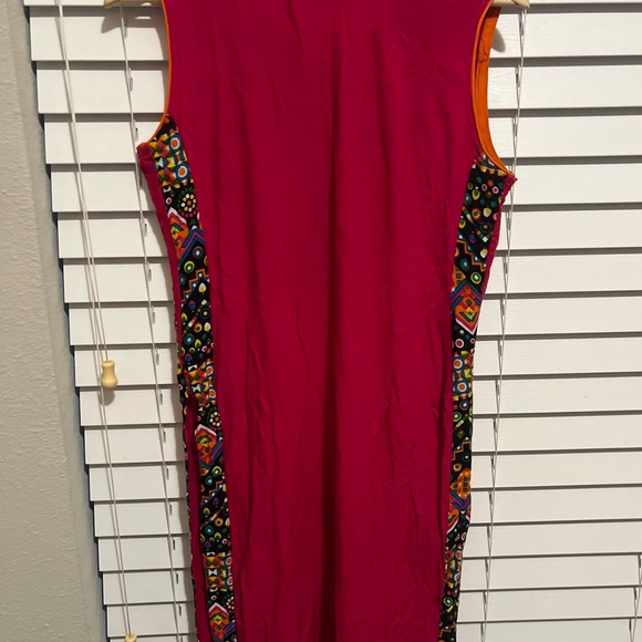 Red Embroidered Long Top Boho Western Vibrant Southwestern Santa Fe Slit Sides - Picture 7 of 10
